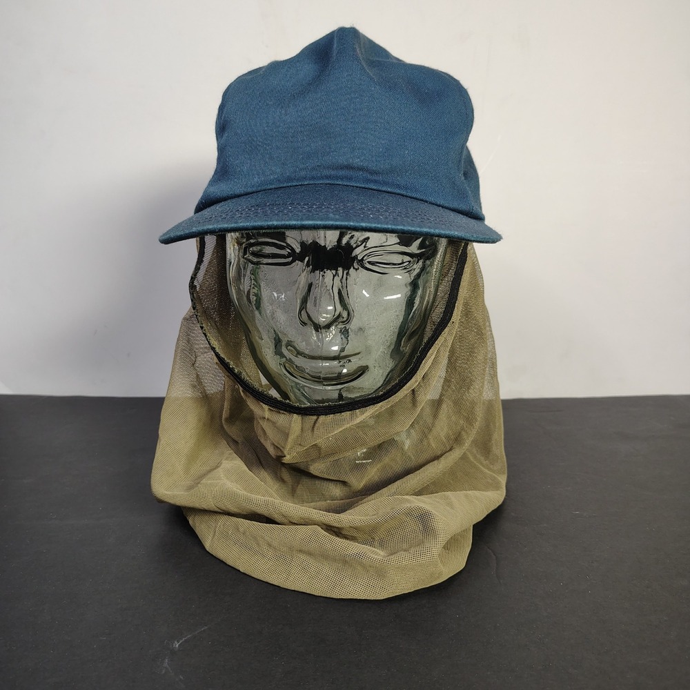 VINTAGE Orvis Bughead Hat Cap Blue Mesh Mosquito Net Insect Protection Snapback